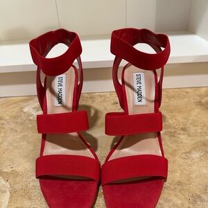 Steve Madden Bold Red Suede Heeled Sandals